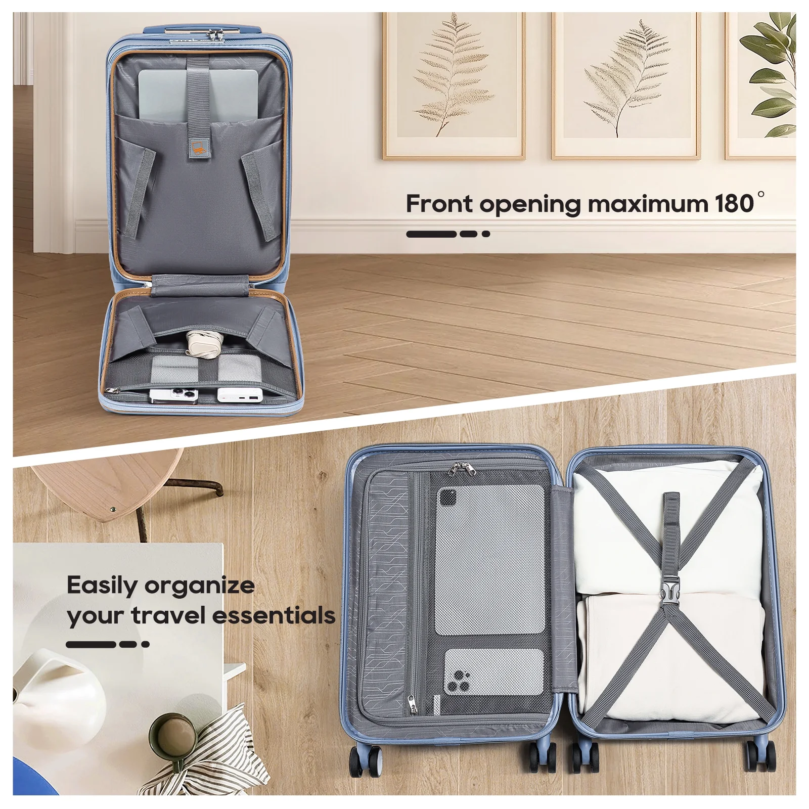 3-Piece Front Opening Cover Carry-on Luggage Side Hooks TSA Lock Spinner Wheels YKK Zippers - Image 4