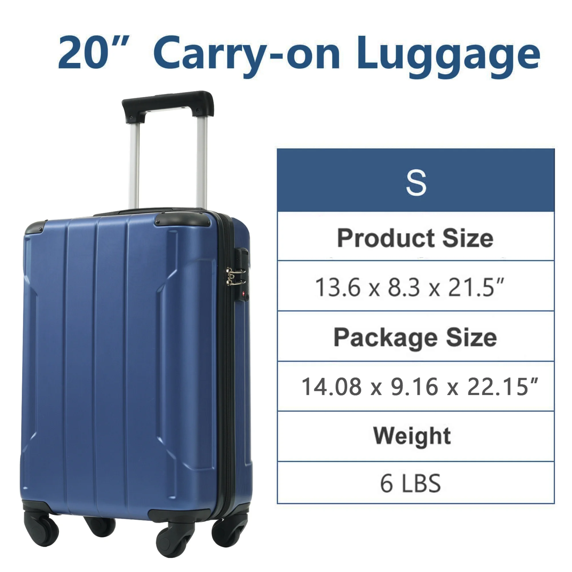 Carry on Luggage, Lightweight Durable ABS Suitcases with Double Wheels - Image 6