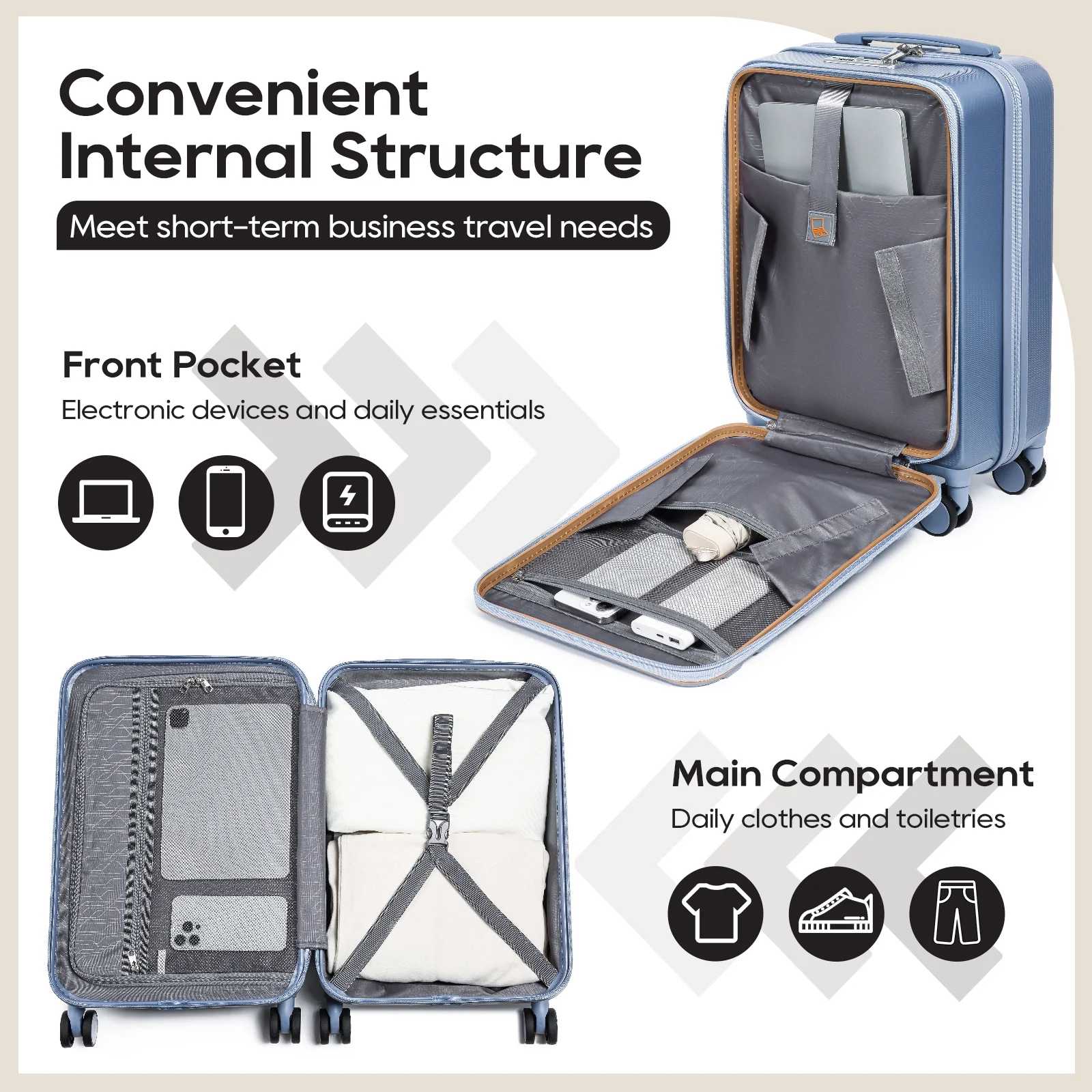 3-Piece Front Opening Cover Carry-on Luggage Side Hooks TSA Lock Spinner Wheels YKK Zippers - Image 2